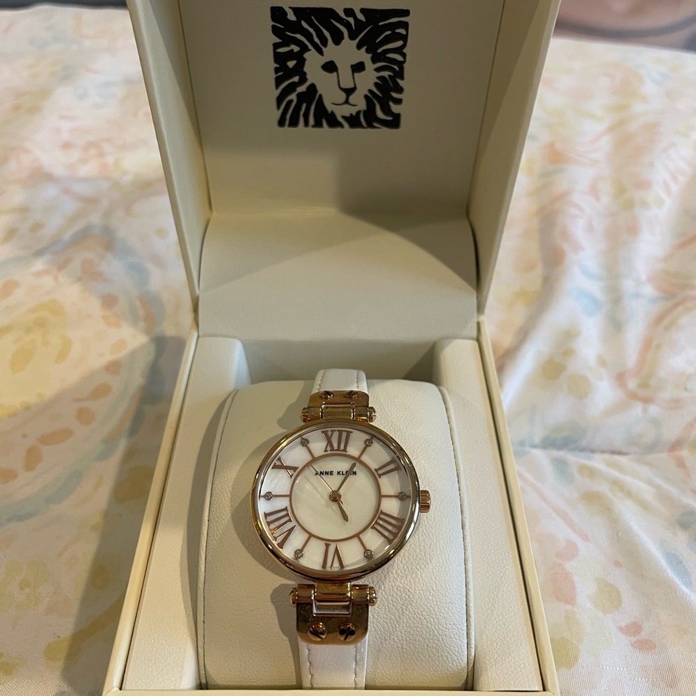 Anne Klein Gold and White Watch with Roman Numerals